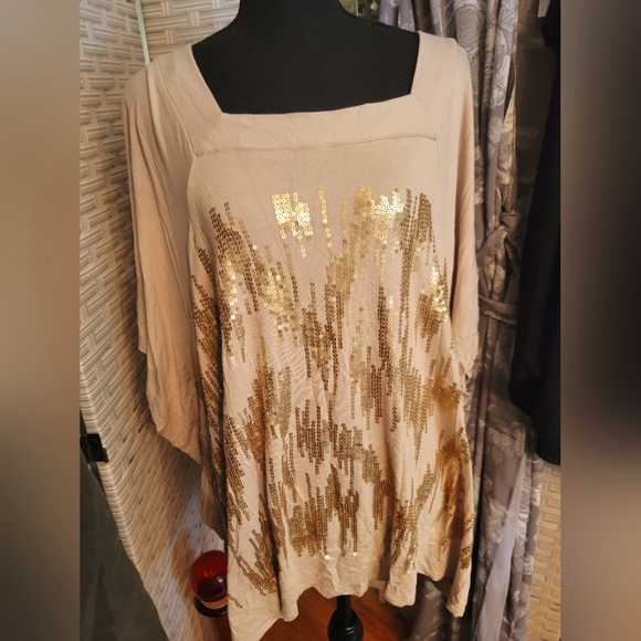 Dana Buchman 3x Beige Top with Gold Sequins - Picture 1 of 6